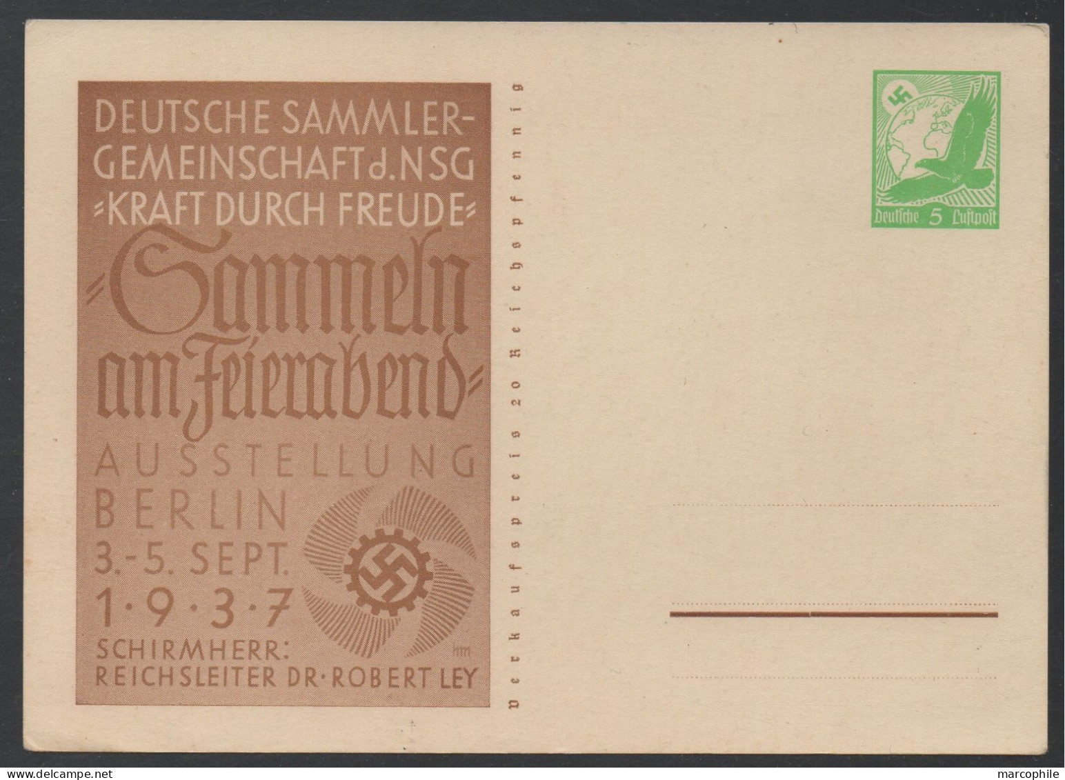ALLEMAGNE - III REICH / 1937 ENTIER POSTAL PRIVE DE POSTE AERIENNE ILLUSTRE  (ref 4519) - Entiers Postaux Privés