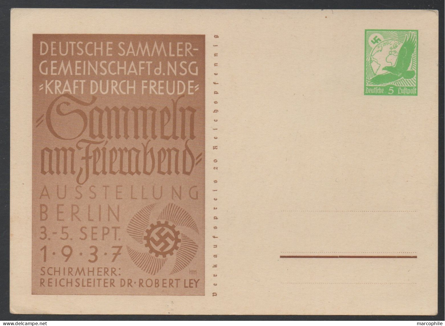 ALLEMAGNE - III REICH / 1937 ENTIER POSTAL PRIVE DE POSTE AERIENNE ILLUSTRE  (ref 4519) - Interi Postali Privati