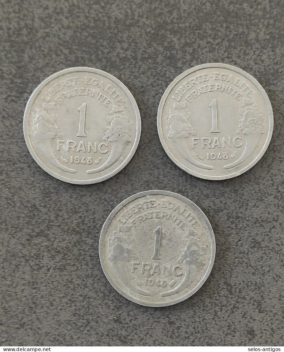 Lot De 3 Pièce De 1 FRANC 1948 REPUBLIQUE FRANCAISE - 1 Franc