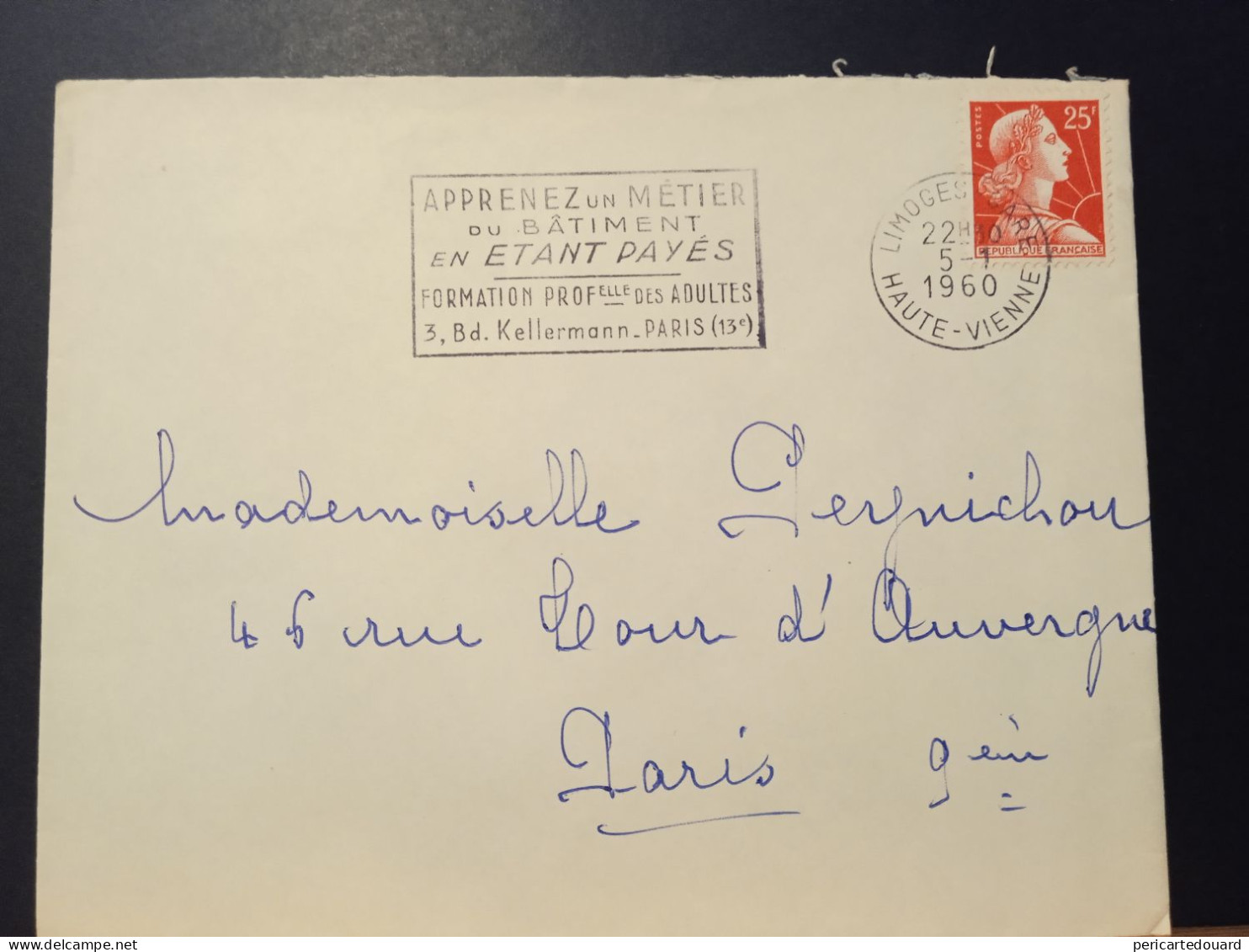 Marianne De Muller 1011C Sur Lettre, Limoges Gare  Haute-Vienne Au Tarif Du 06/01/1959 - 1955-1961 Marianne Van Muller