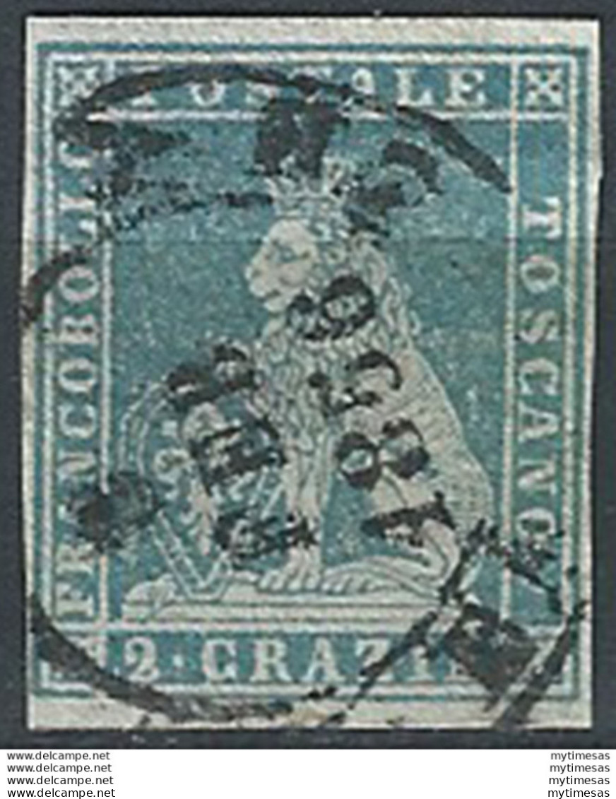 1851 Toscana 2 Crazie Azzurro Chiaro Su Grigio Cancelled Sassone N. 5 - Toscane