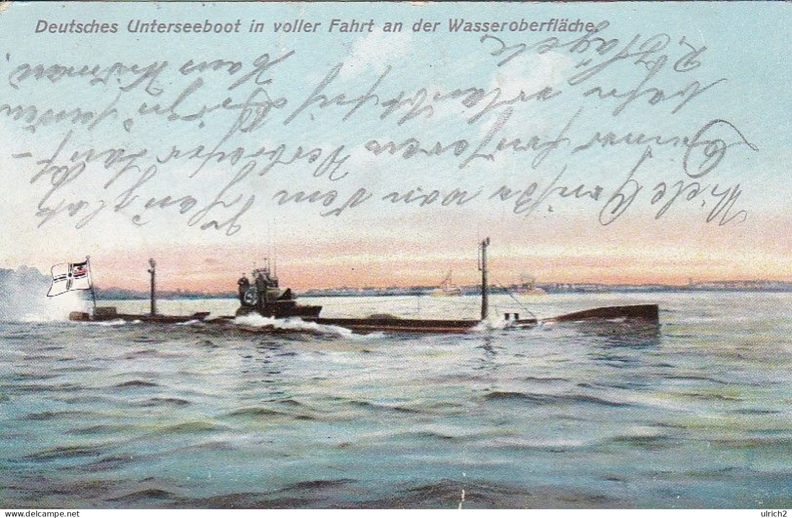 AK Deutsches Unterseeboot In Voller Fahrt An Der Wasseroberfläche - 1909 (67615) - Sous-marins