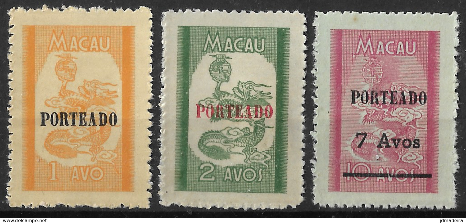 Macau Macao – 1951 Dragon Overprinted PORTEADO Mint Set - Used Stamps