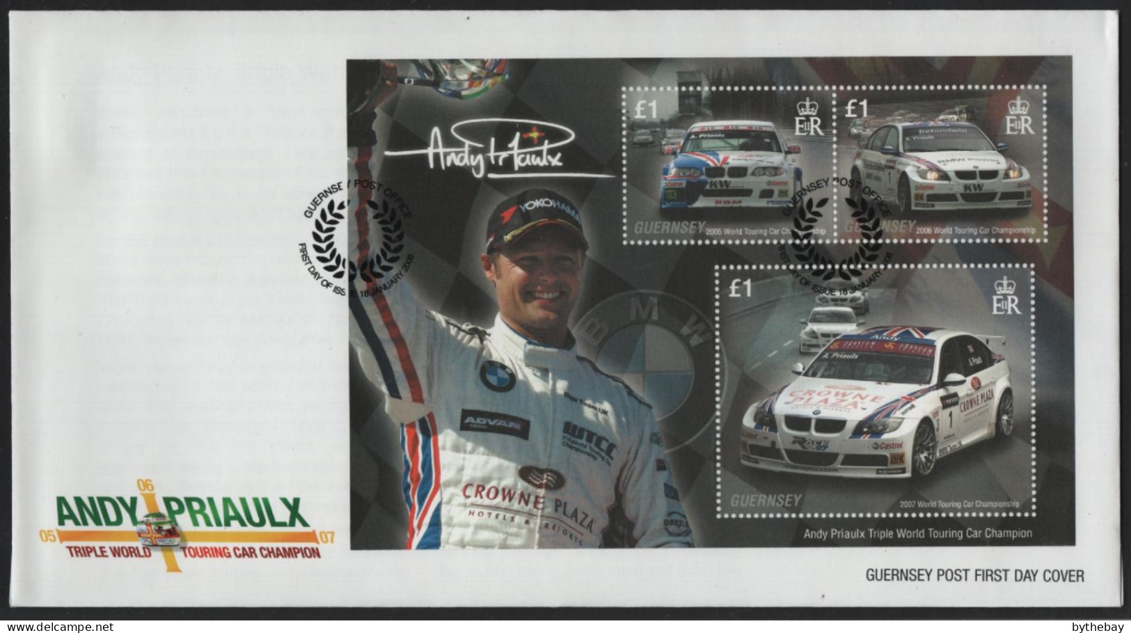 Guernsey 2008 FDC Sc 971 Andy Priaulx, Triple World Touring Car Champion Sheet - Guernesey