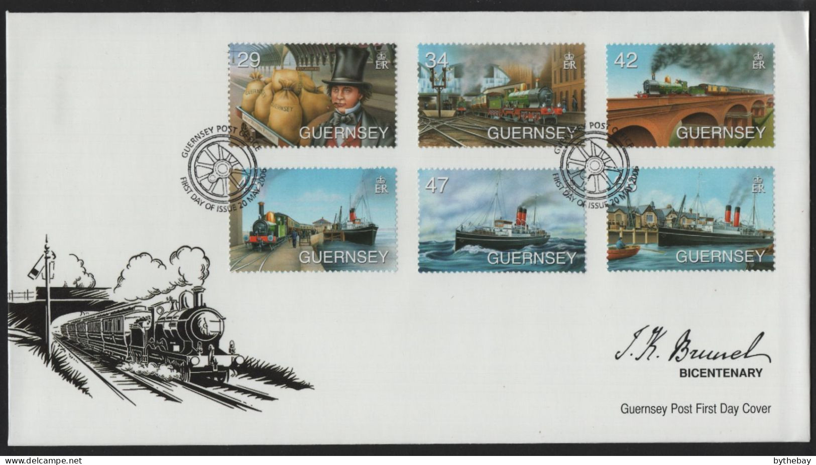 Guernsey 2006 FDC Sc 899-904 Mail Bags, Trains, Ships J.K. Brunel - Guernesey