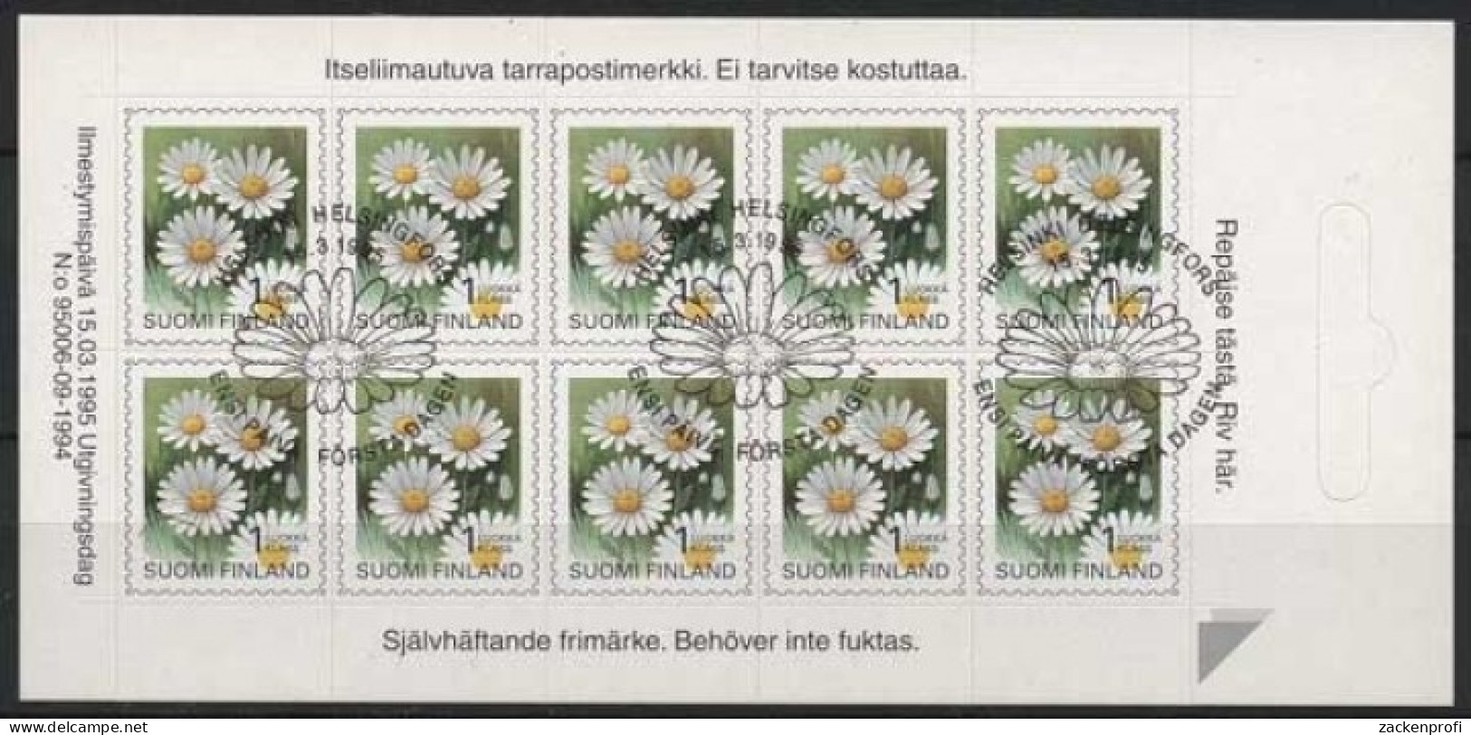 Finnland 1995 Pflanzen Margeriten Folienblatt 1296 FB Gestempelt (C92942) - Markenheftchen