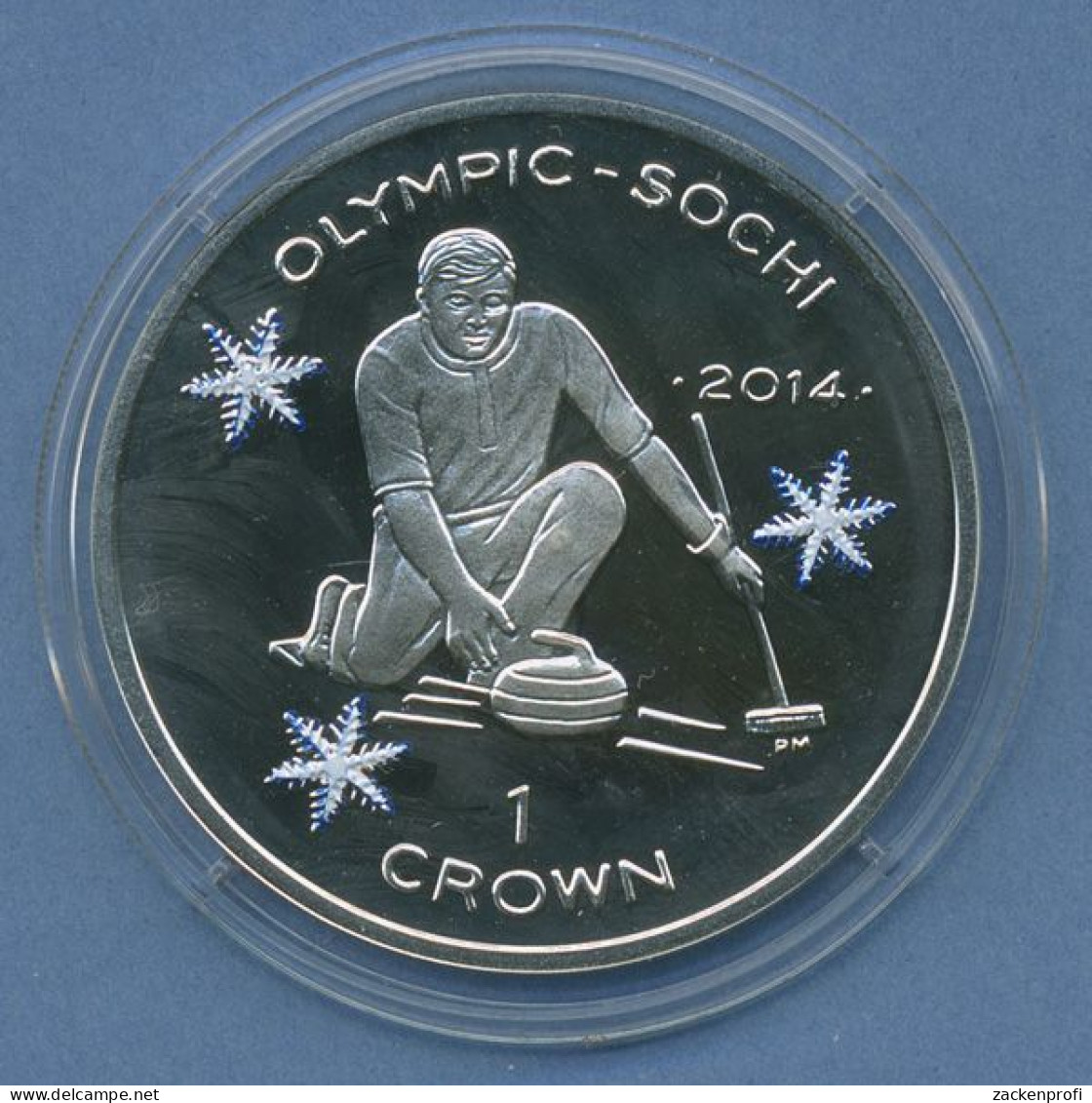Insel Man 1 Crown 2013 Olympia Curling, Silber, Farbig, KM 1546.2a PP (m4693) - Isle Of Man
