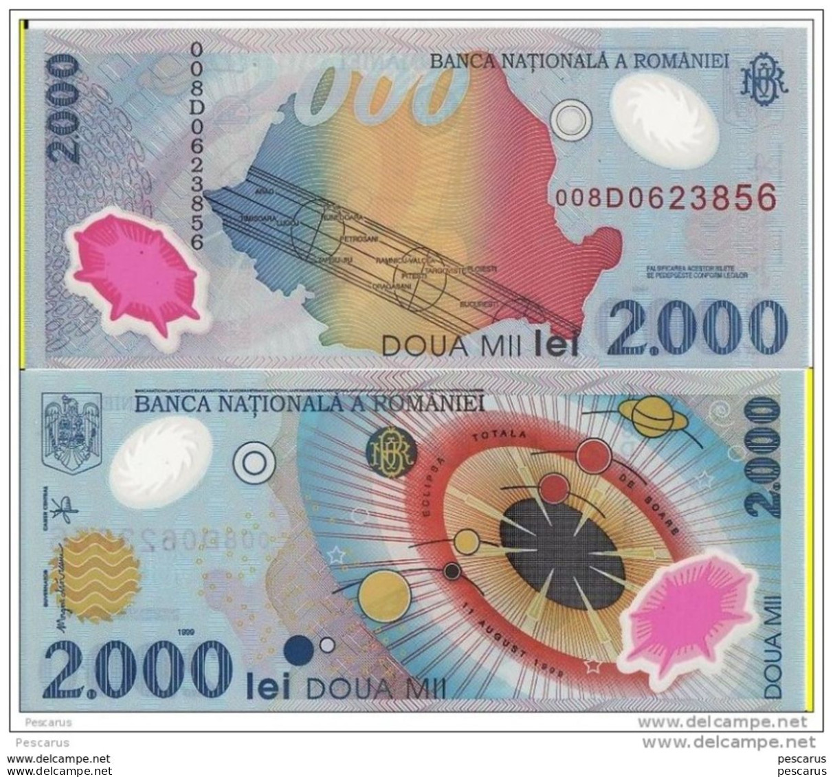 Romania,Roumanie,Rumanien   1999 / 2.000 Lei -  Total Eclipse / UNC - Polymer- 40 Pieces - Roemenië