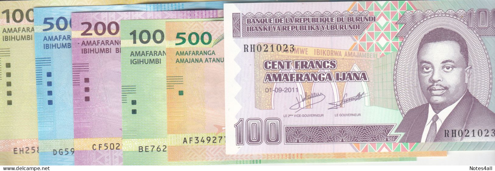 BURUNDI 100 500 1000 2000 5000 10000 FRANC 2018 2021 P-44 50 51 52 53 54 UNC SET - Burundi