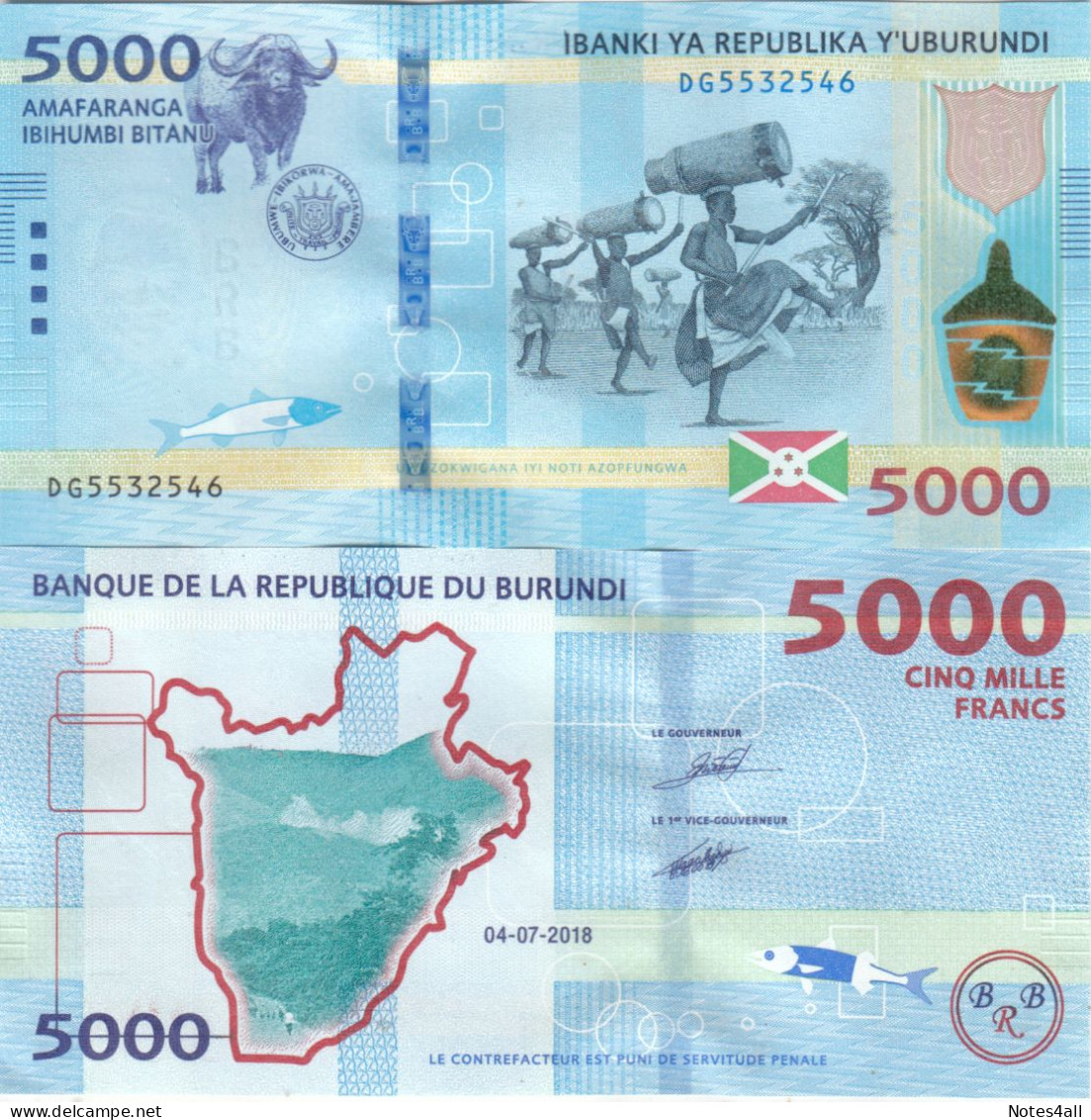 BURUNDI 100 500 1000 2000 5000 10000 FRANC 2018 2021 P-44 50 51 52 53 54 UNC SET - Burundi