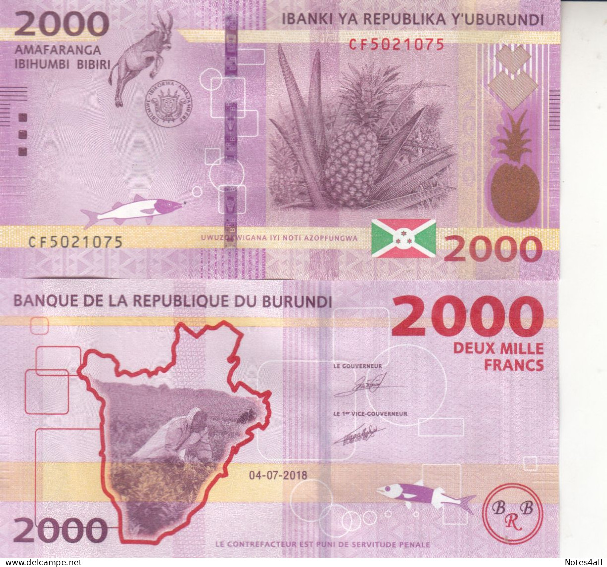 BURUNDI 100 500 1000 2000 5000 10000 FRANC 2018 2021 P-44 50 51 52 53 54 UNC SET - Burundi