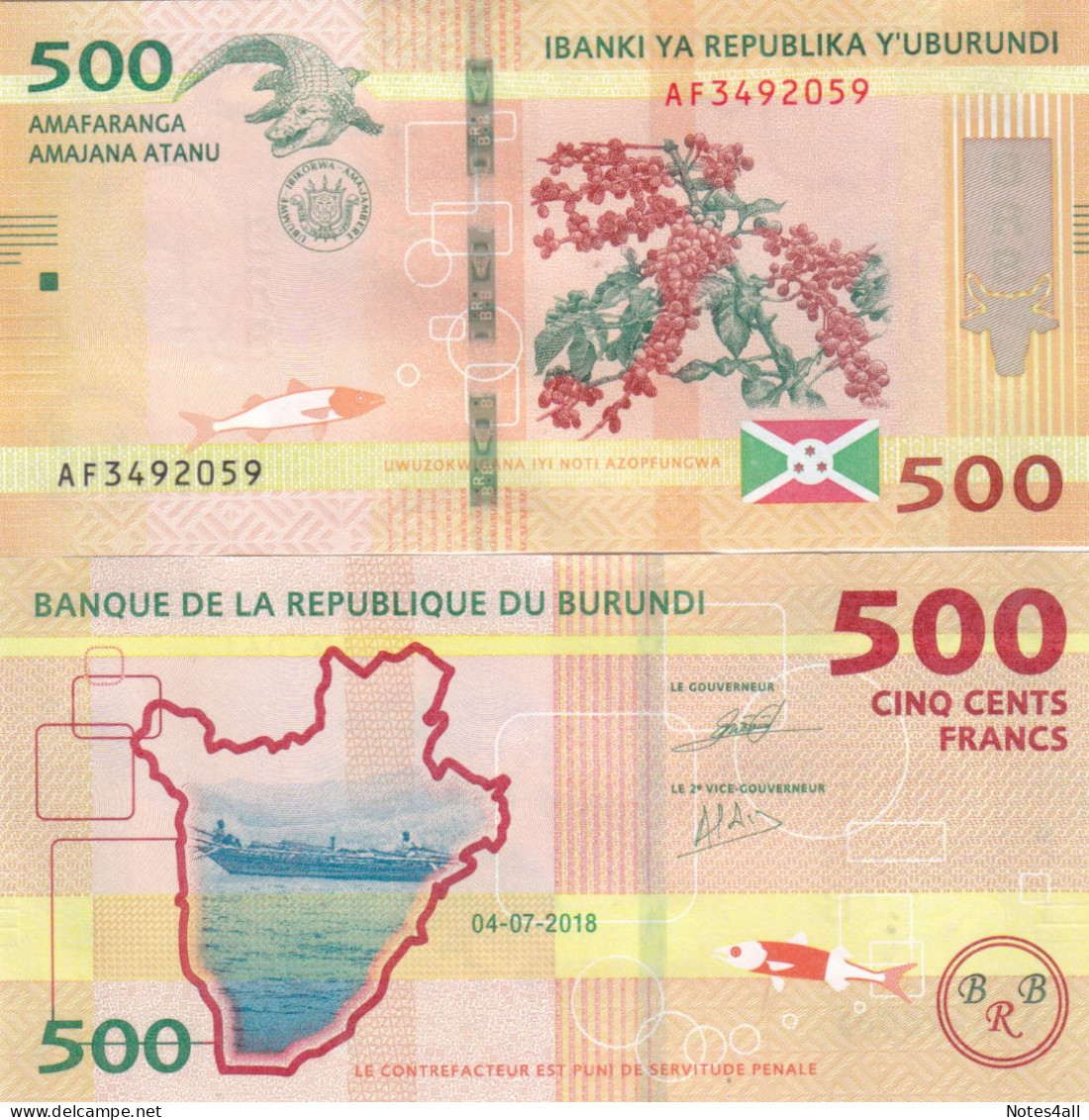 BURUNDI 100 500 1000 2000 5000 10000 FRANC 2018 2021 P-44 50 51 52 53 54 UNC SET