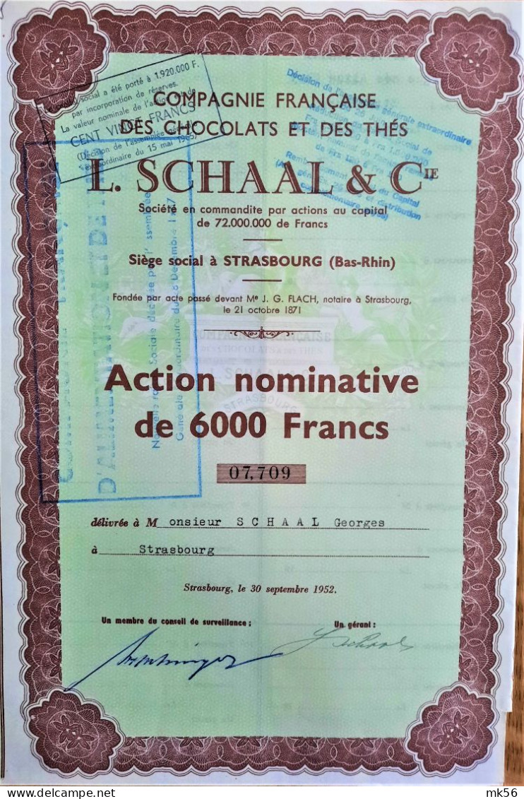 Compagnie Française Des Chocolats Et Des Thés - L.Schaal &C° - Strasbourg 1952 - Agricoltura