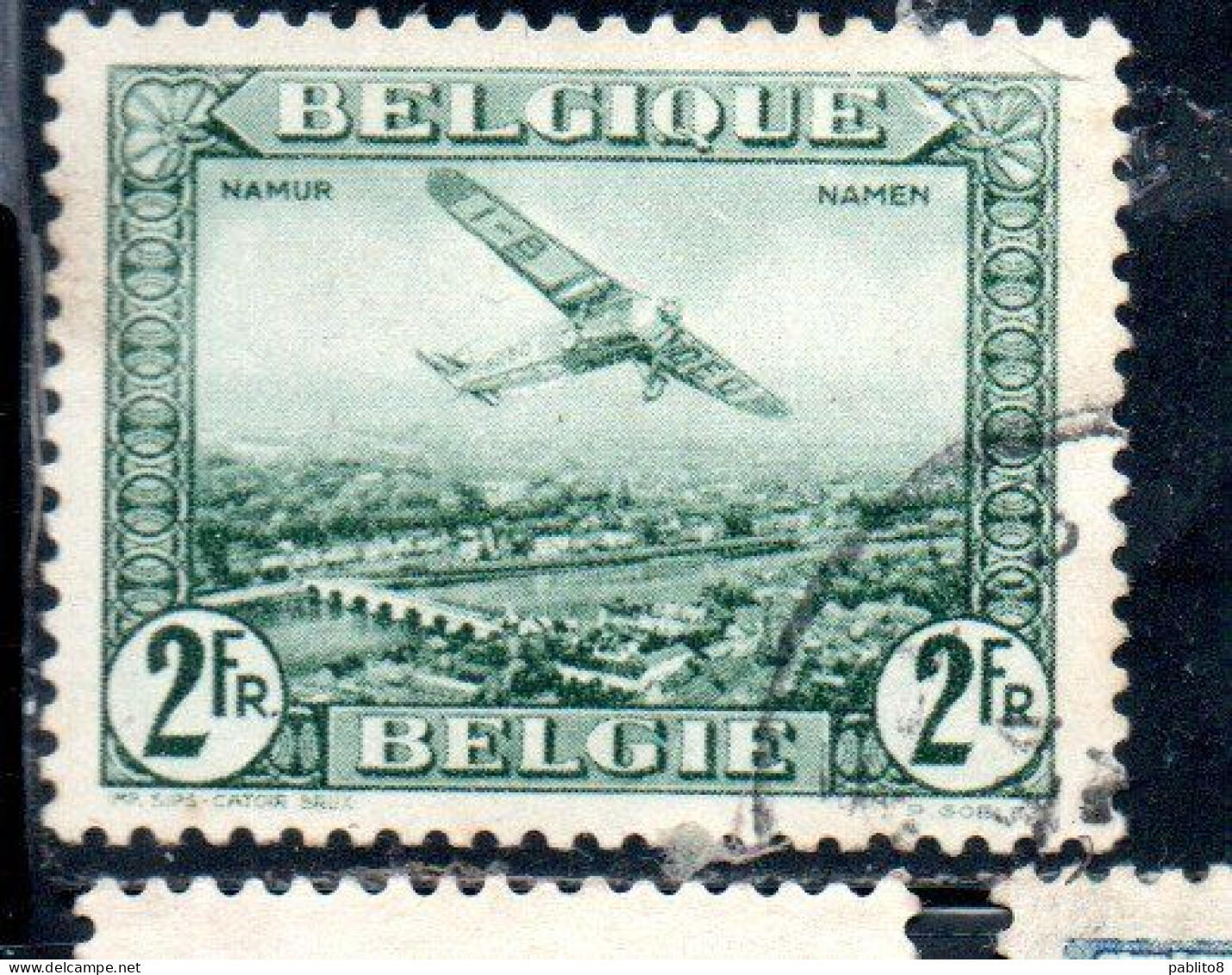 BELGIQUE BELGIE BELGIO BELGIUM 1930 AIR POST MAIL STAMP AIRMAIL FOKKER FVII/3m OVER NAMUR 2fr USED OBLITERE' USATO - Usati