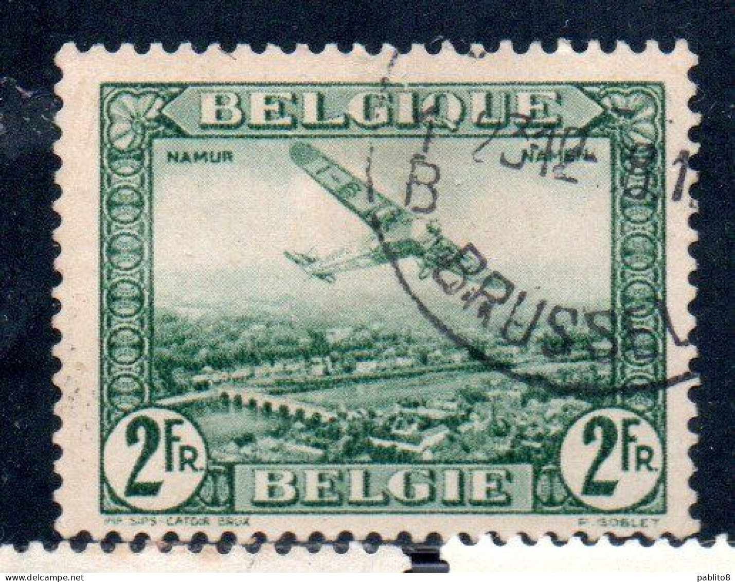 BELGIQUE BELGIE BELGIO BELGIUM 1930 AIR POST MAIL STAMP AIRMAIL FOKKER FVII/3m OVER NAMUR 2fr USED OBLITERE' USATO - Gebraucht