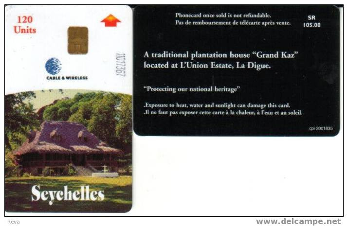 SEYCHELLES  120 U TRADITIONAL  PLANTATION  HOUSE   CHIP  GLOSSY TYPE READ DESCRIPTION !! - Sychelles