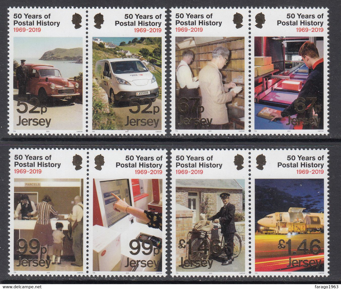 2019 Jersey Post Office Postal History Trucks Bicycles Planes Complete Set Of 4 Pairs  MNH @ BELOW Face Value - Jersey