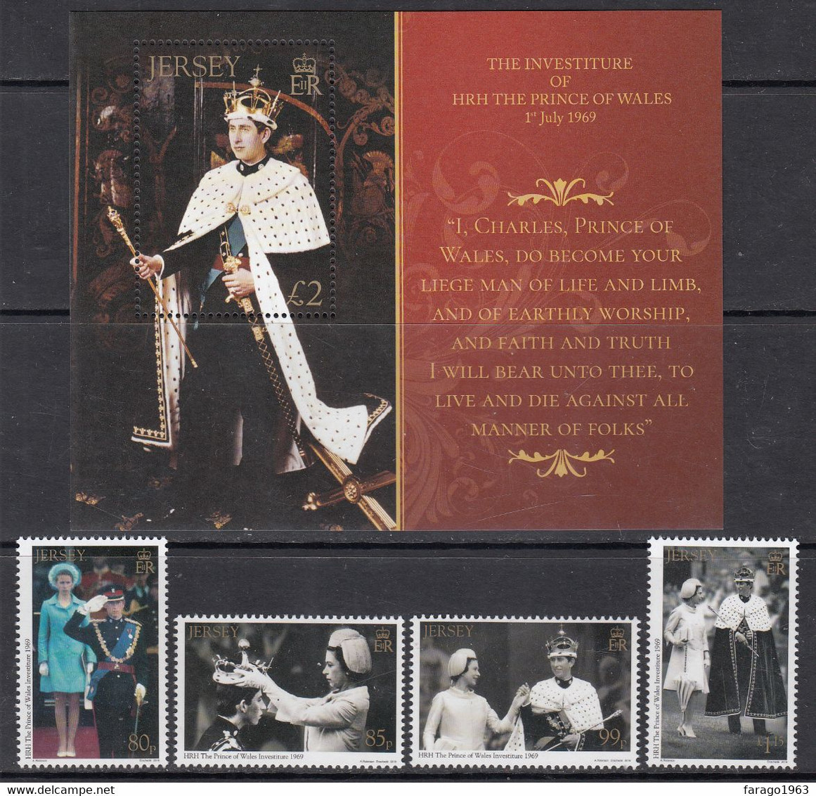 2019 Jersey Prince Charles Royalty Complete Set Of 4 +  Souvenir Sheet MNH @ BELOW Face Value - Jersey