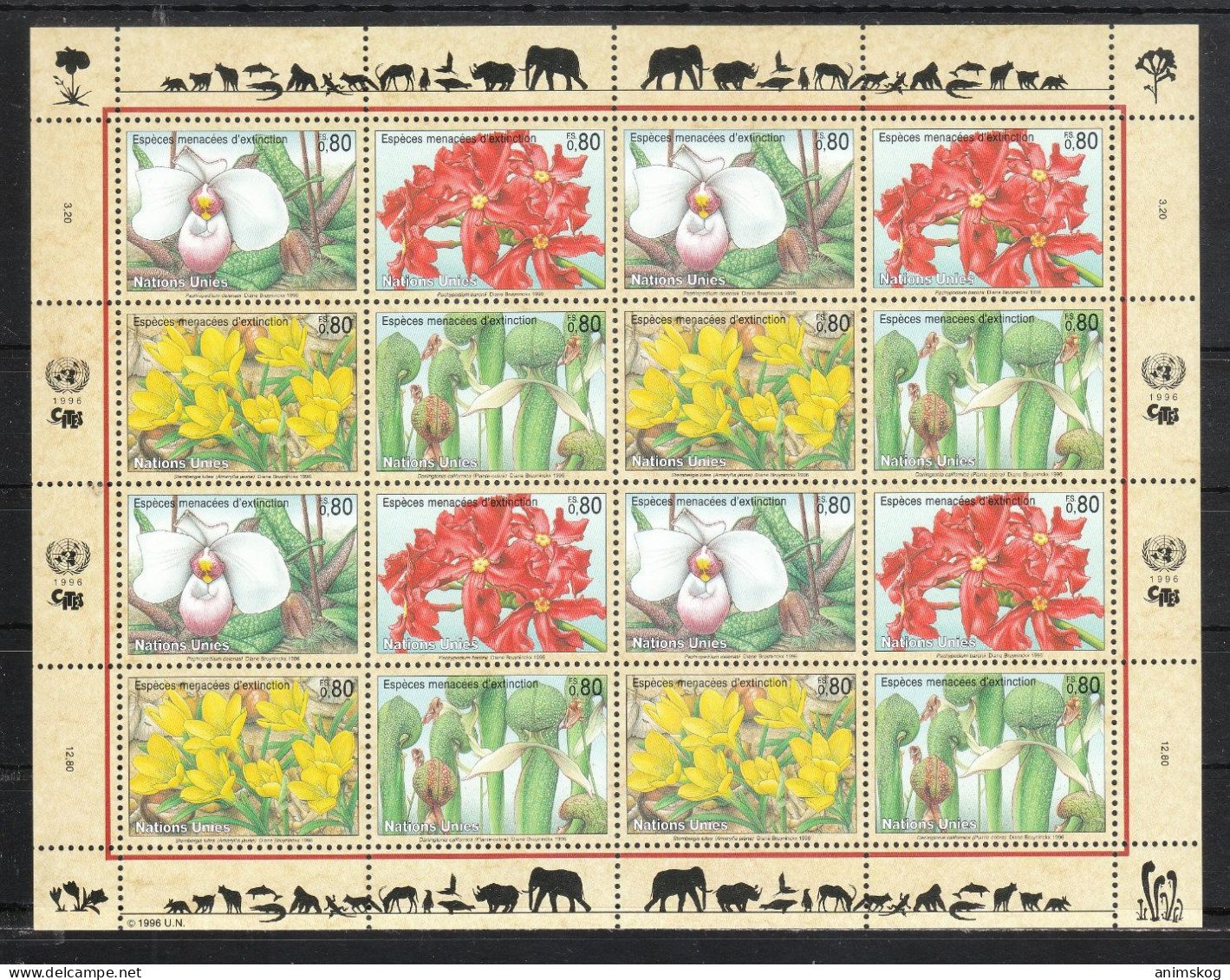 UNO Genf 1996**, Gefährdete Arten (IV), Sukkulente / UNO Genf 1996, MNH, Endangered Species, Succulent - Cactus