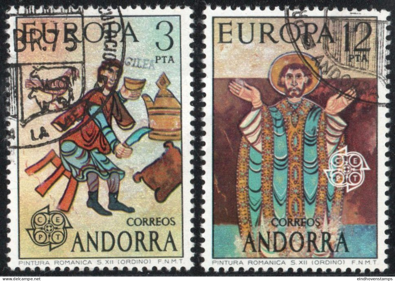 Andorra Spanish, 1975 Paintings Ordino Church 2 Values Cancelled Cept - Cristianismo