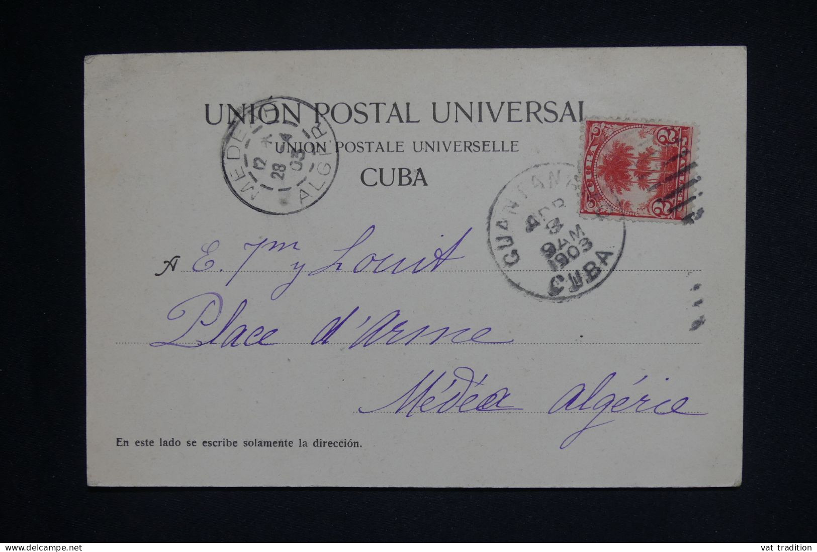 CUBA - Carte Postale De Santiago De Cuba Pour L'Algérie - 1903 - Pas Courant - A  2076 - Covers & Documents