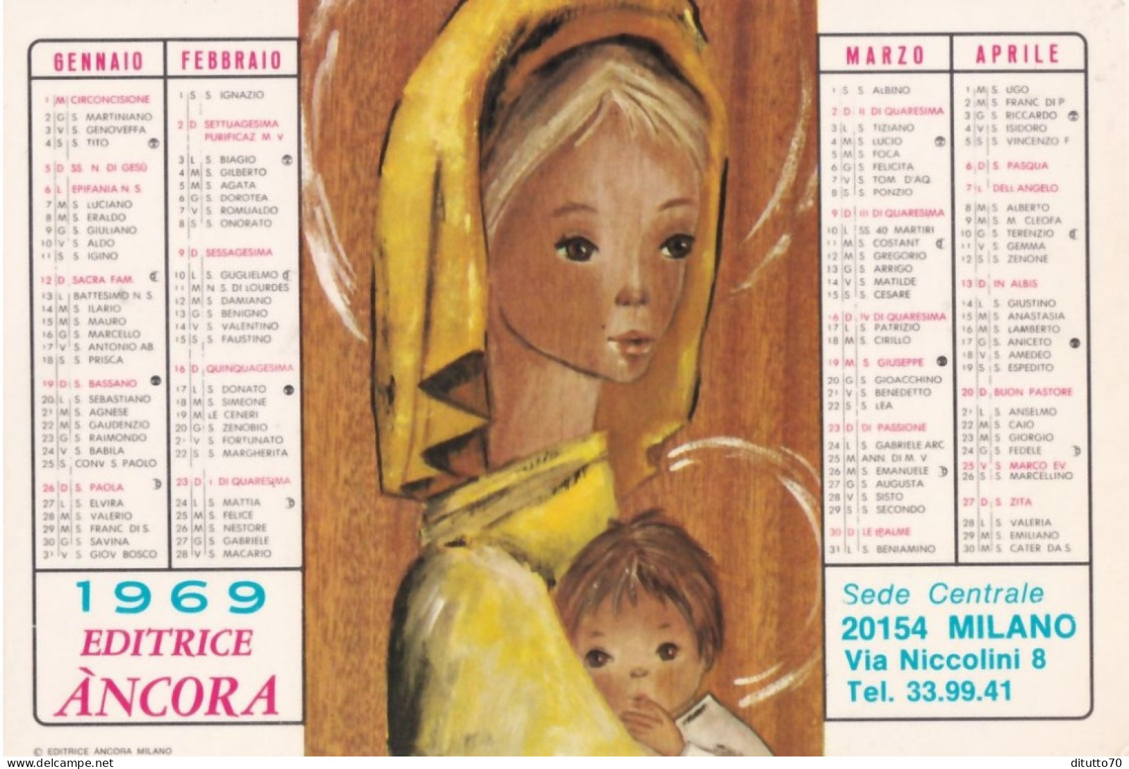 Calendarietto - Editrice Ancora - Milano - Anno 1969 - Petit Format : 1961-70