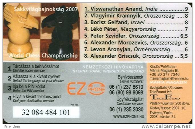 WORLD CHESS CHAMPIONSHIP 2007 * SPORT * MEXICO * PETER LEKO * VISWANATHAN ANAND * INDIA INDIAN * FLAG * MMK111 * Hungary - Hungría