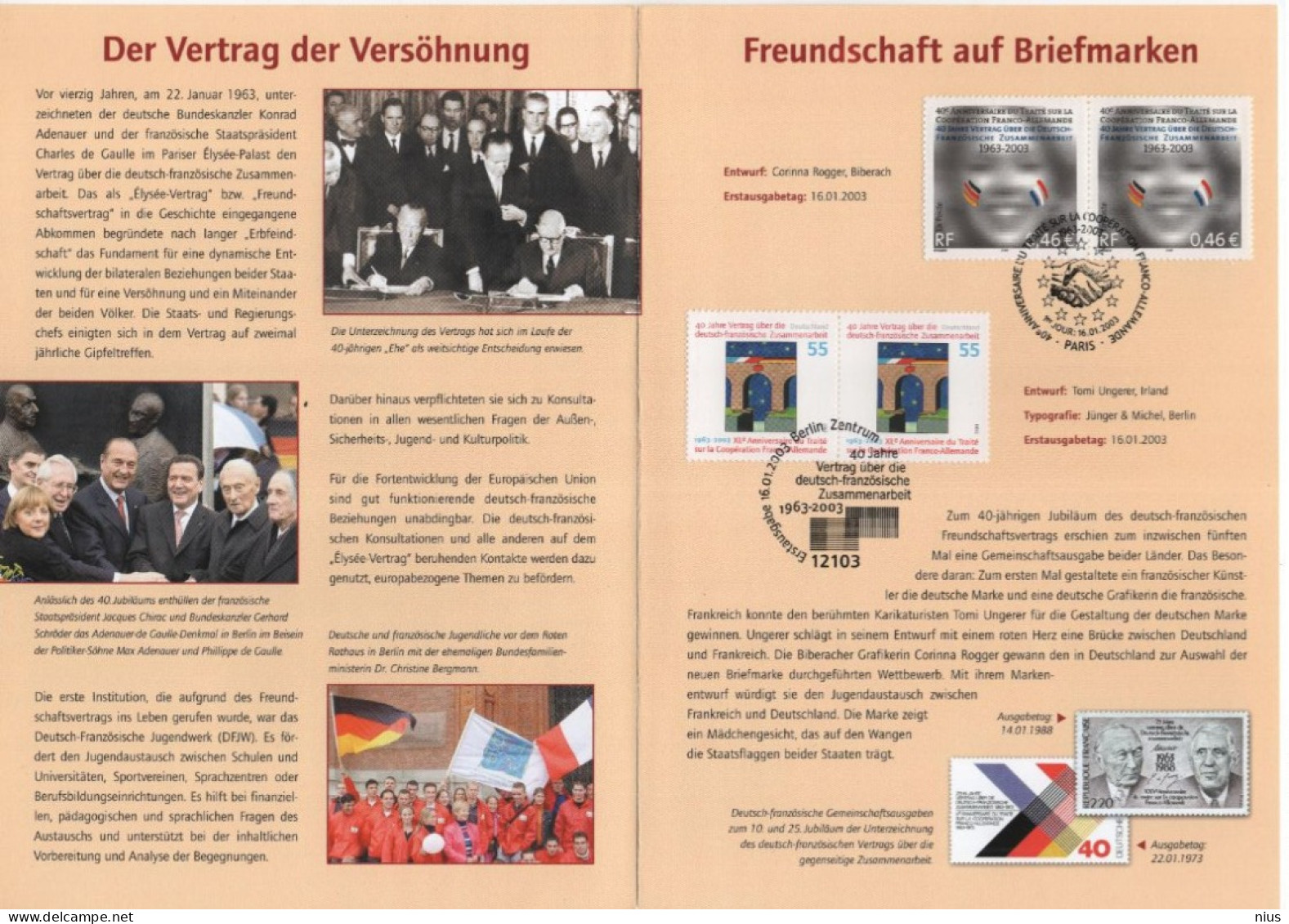 Germany Deutschland 2003 40 Jahre Elysée-Vertrag, France, President Adenauer & De Gaulle, Canceled In Berlin & Paris - 2001-2010