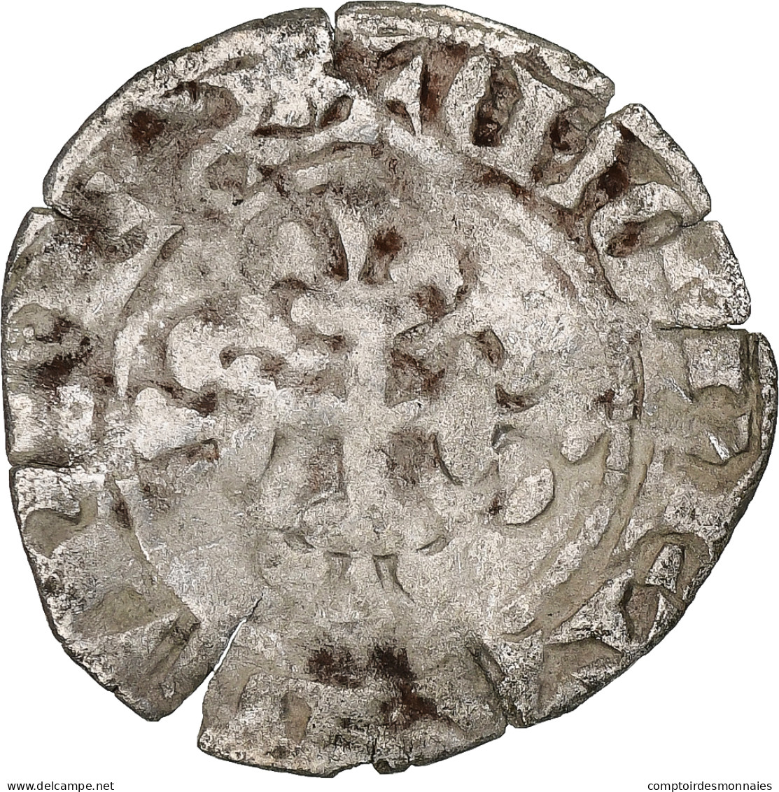 France, Charles IV, Double Parisis, 1323-1328, Billon, B+, Duplessy:244b - 1322-1328 Charles IV Le Bel