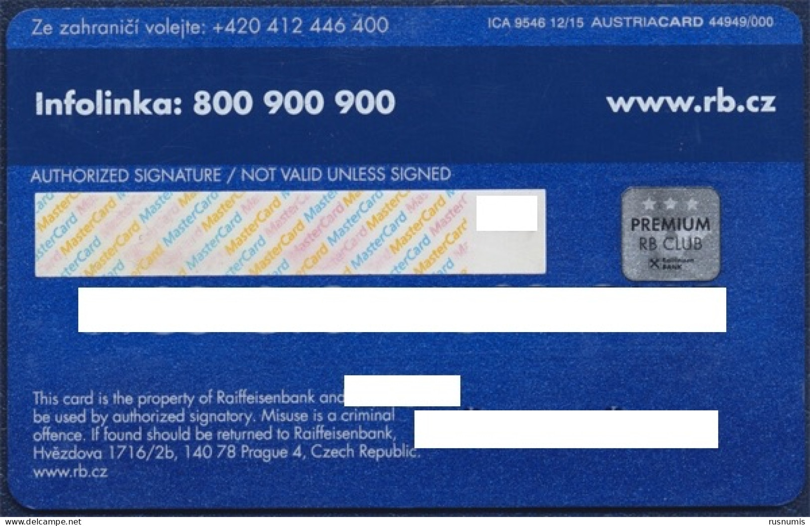 CZECH REP. - Tchèque - Tschechisch RAIFFEISEN BANK MASTERCARD WORLD EXPIRED - Credit Cards (Exp. Date Min. 10 Years)