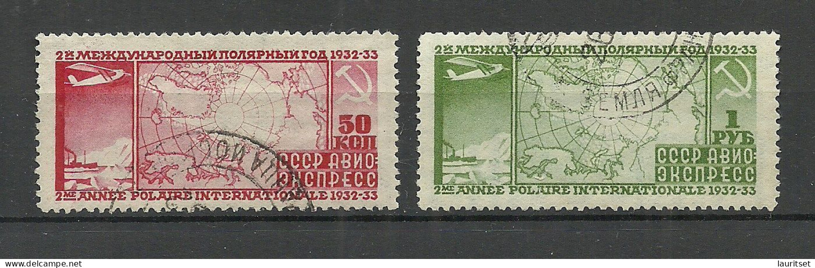 RUSSLAND RUSSIA 1932 Michel 410 - 411 A (perf 12 1/2) Int. Polarjahr O - Used Stamps