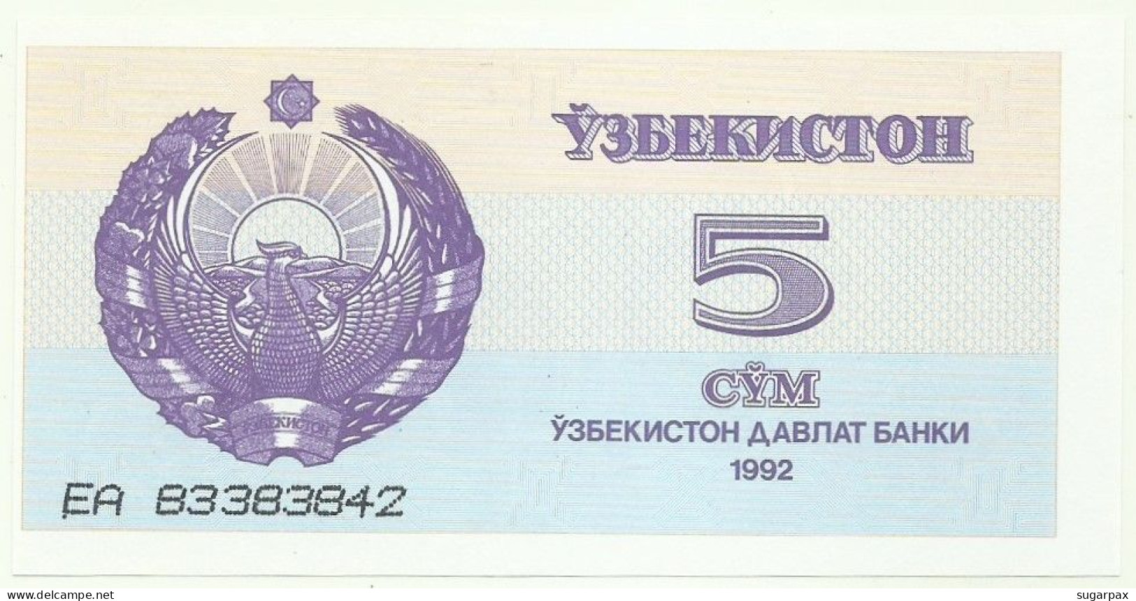 UZBEKISTAN - 5 SUM - 1992 ( 1993 ) - Pick 63 - Unc. - Serie EA - Uzbekistan