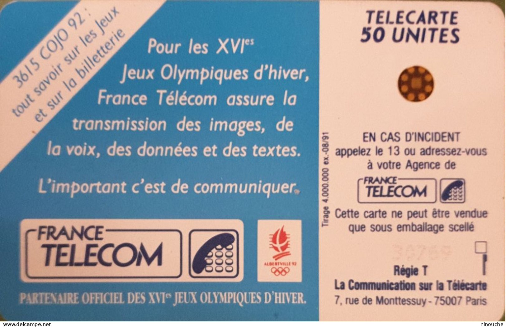 TELECARTE FRANCE  / FRANCE TELECOM / 50 UNITÉS / XVI EME JEUX OLYMPIQUES D'HIVER D'ALBERVILLE / LE SAUT A SKI - Otros – Europa