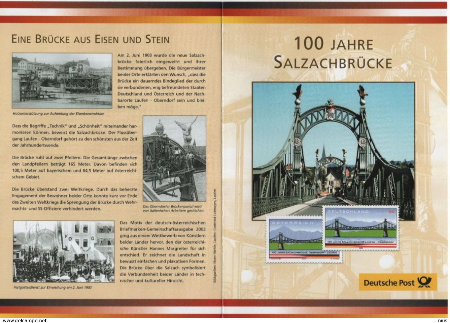 Germany Deutschland 2003 100 Jahre Salzachbrucke, Brucke Bridge, Austria, Canceled In Berlin & Oberndorf Bei Salzburg - 2001-2010