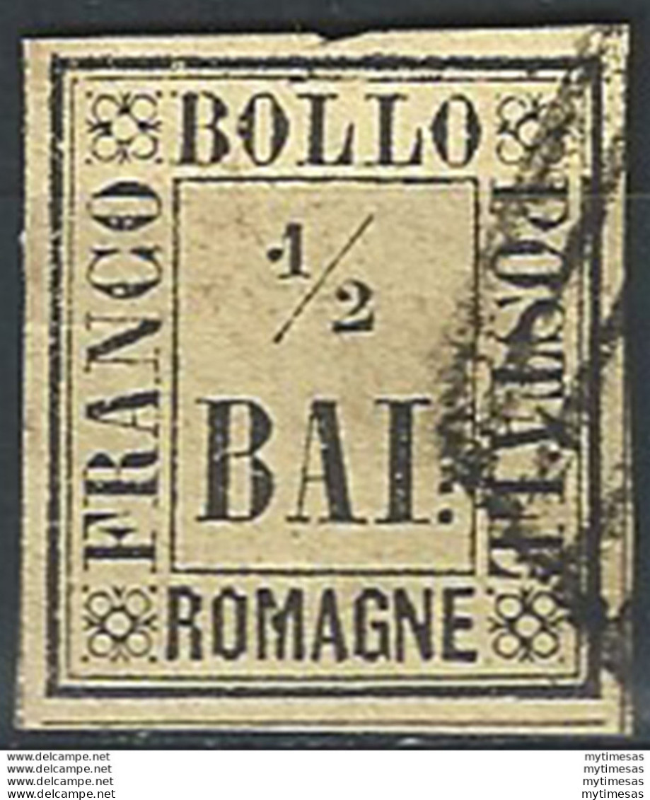 1859 Romagne 1/2 Bajocco Giallo Paglia Cancelled Sassone 1 - Romagna