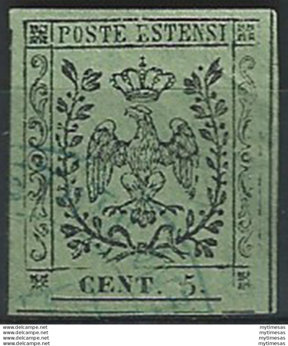 1852 Modena 5c. Verde Oliva Cancelled Sassone N. 8 - Modène