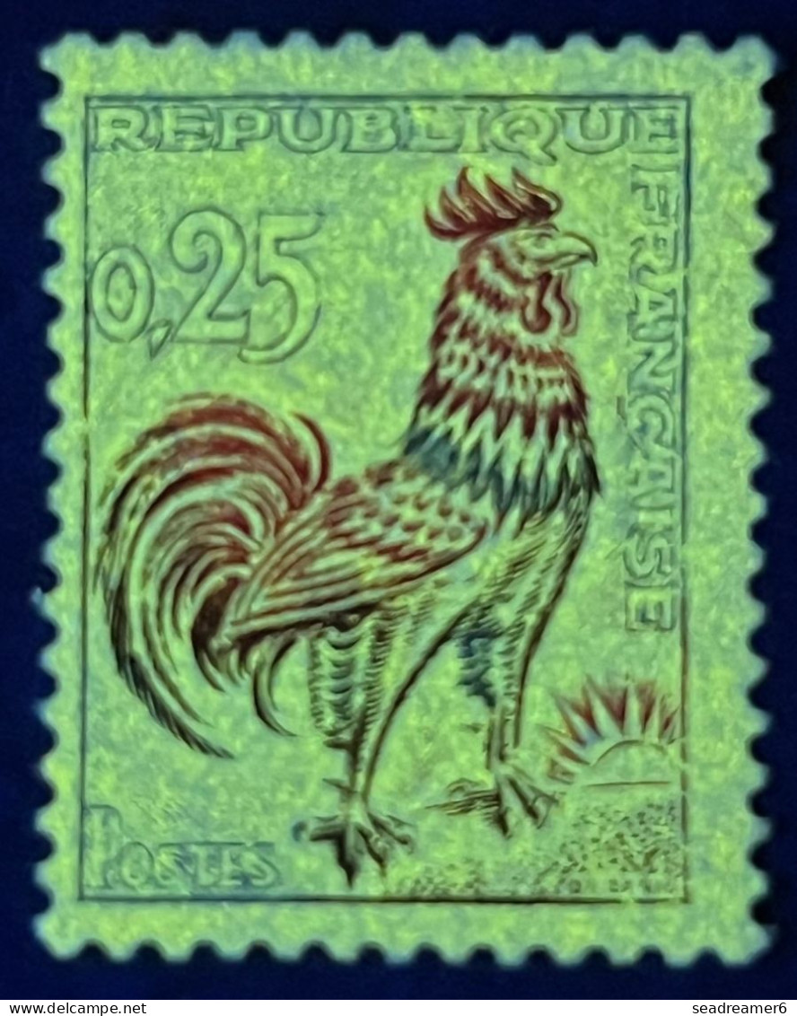 Coq De DECARIS N°1331d* (1 Adherence ) 0.25c Coq Fluo Vif Signé TB/TTB Cote Yvert :900 € - 1962-1965 Coq De Decaris