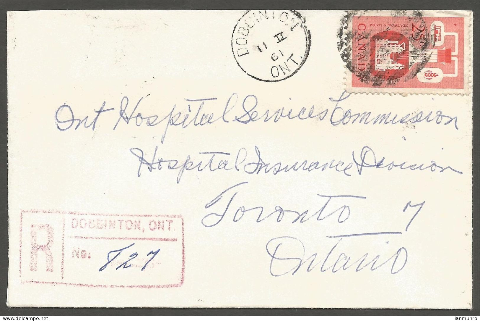 1961 Registered Cover 25c Chemical CDS Dobbington Ontario To Toronto Guelph Barrel - Postgeschichte