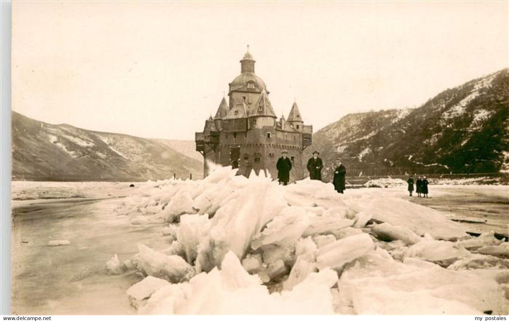 73959183 Kaub_Caub_Rhein Burg Pfalzgrafenstein Zugefrorener Rhein - Kaub