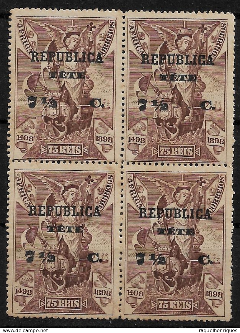 TETE 1913 Portuguese Africa Postage Stamps Overprinted REPUBLICA TETE 7½/75C/R BLOCK MNH (NP#72-P07-L9) - Tete