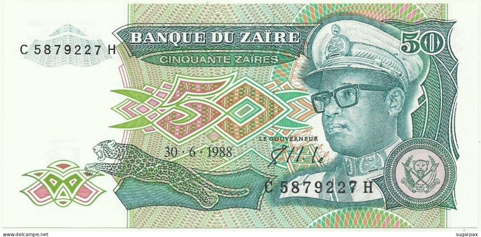 Zaïre - 50 Zaïres - 30.6.1988 - Pick 32 - Unc. - Sign. 7 - Prefix C , Sufix H - Mobutu - Zaïre