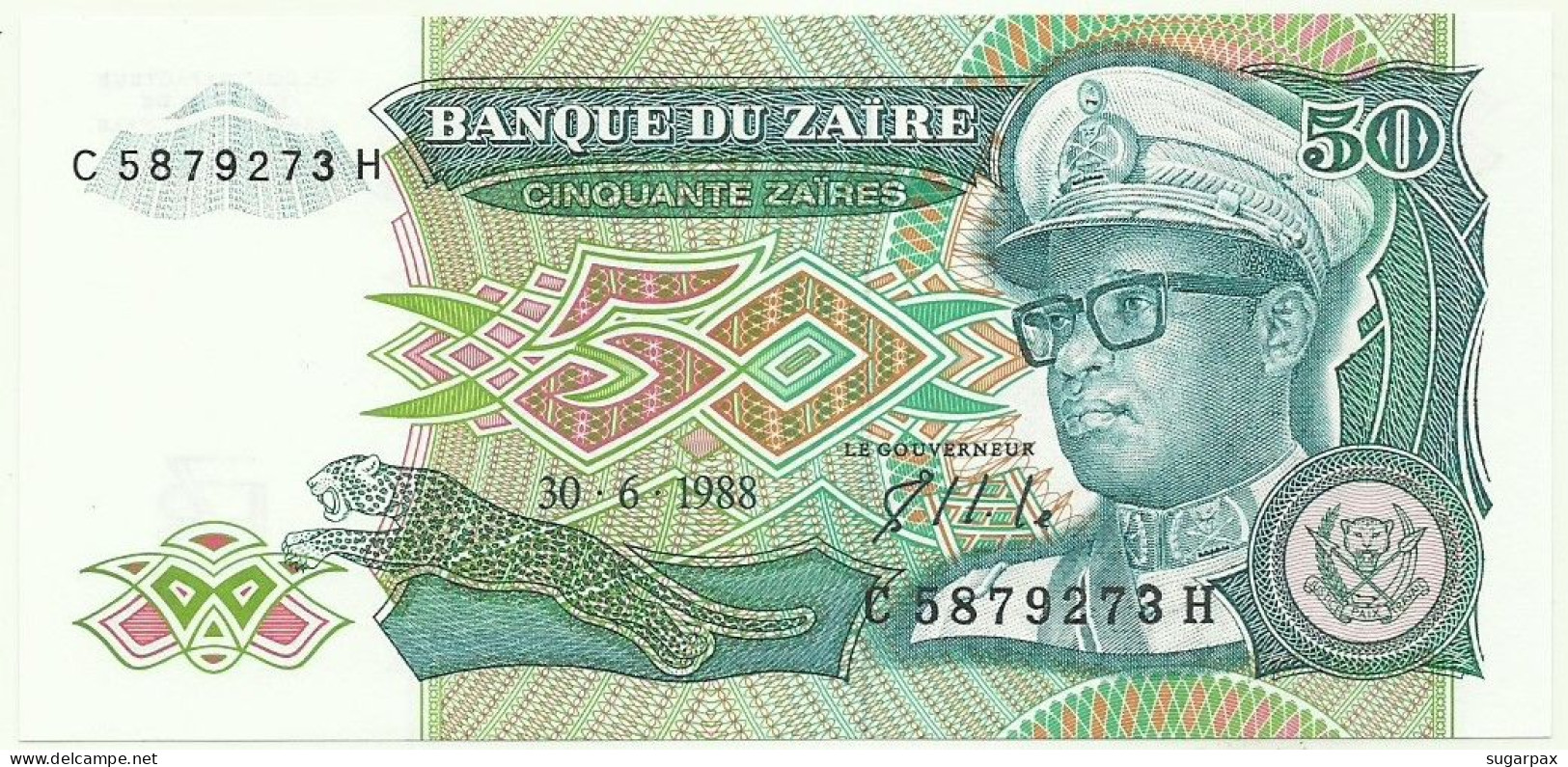 Zaïre - 50 Zaïres - 30.6.1988 - Pick 32 - Unc. - Sign. 7 - Prefix C , Sufix H - Mobutu - Zaire