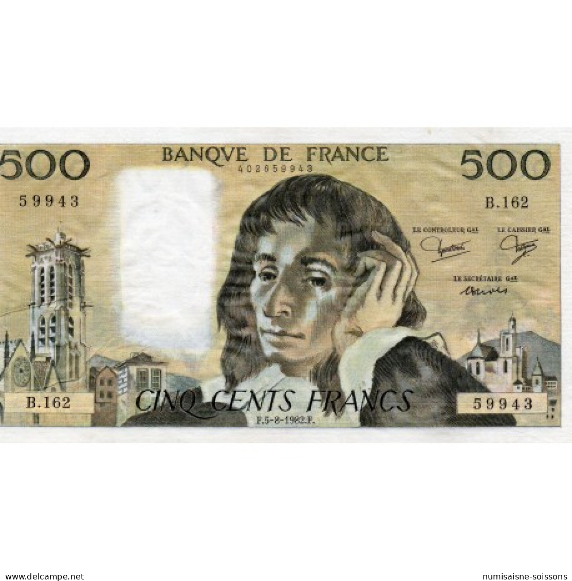 FAY 71/27 - 500 FRANCS PASCAL - 05/08/1982 - B.162 - PICK 156 - TTB - 500 F 1968-1993 ''Pascal''