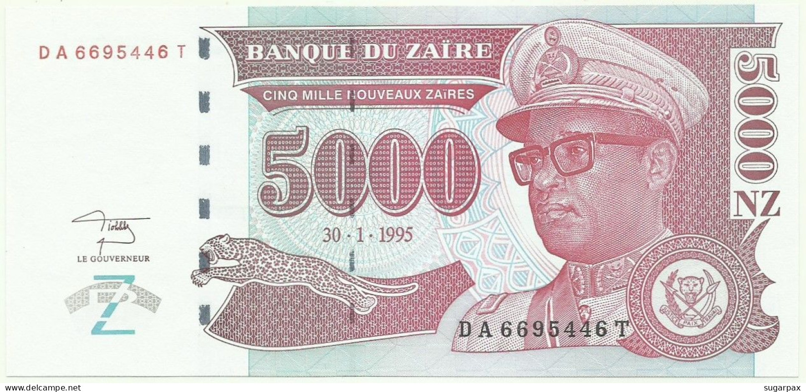 Zaïre - 5000 Nouveaux Zaïres - 30.1.1995 - Pick 69 - Unc. - Sign. 11 - Prefix DA , Sufix T - Mobutu - 5.000 - Zaïre