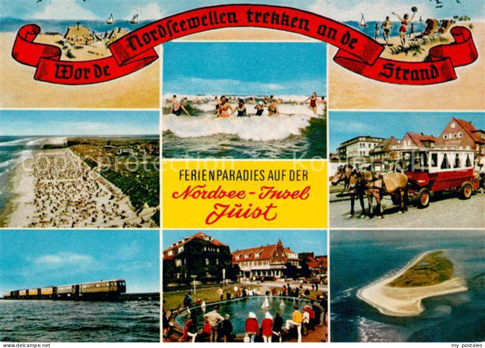 73715905 Juist Nordseebad Badestrand Pferdebus Inselbus Spielteich Nordseeinsel  - Juist