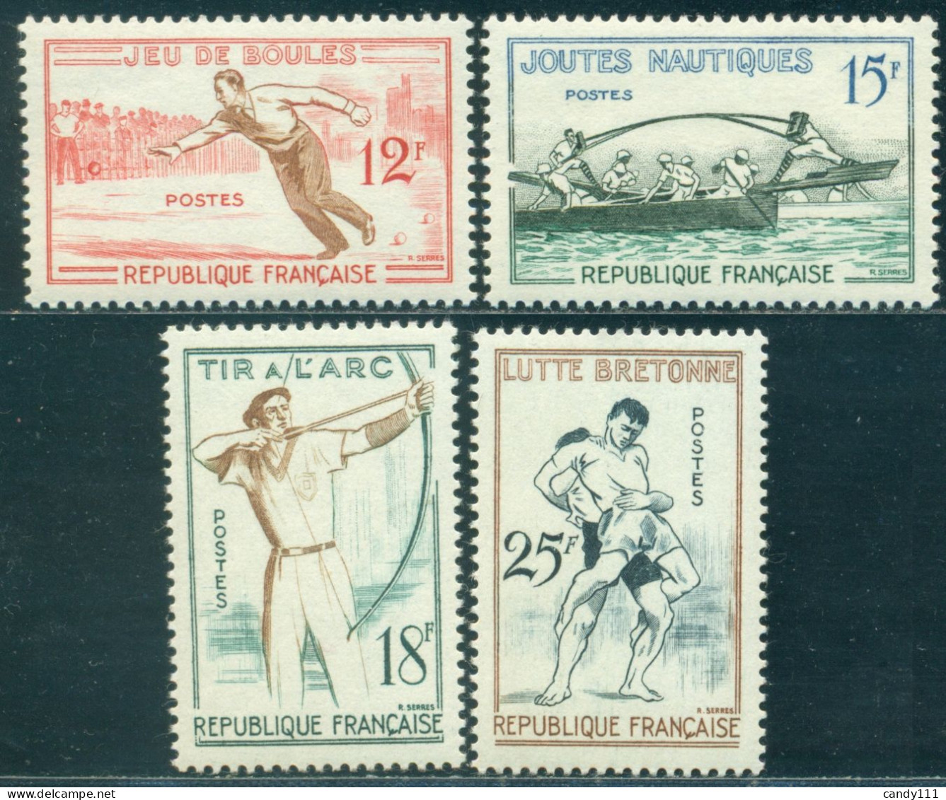 1958 Sports,Archery,Breton Wrestling,Jousting,Petanque Game,France,1197 ,MNH - Worstelen