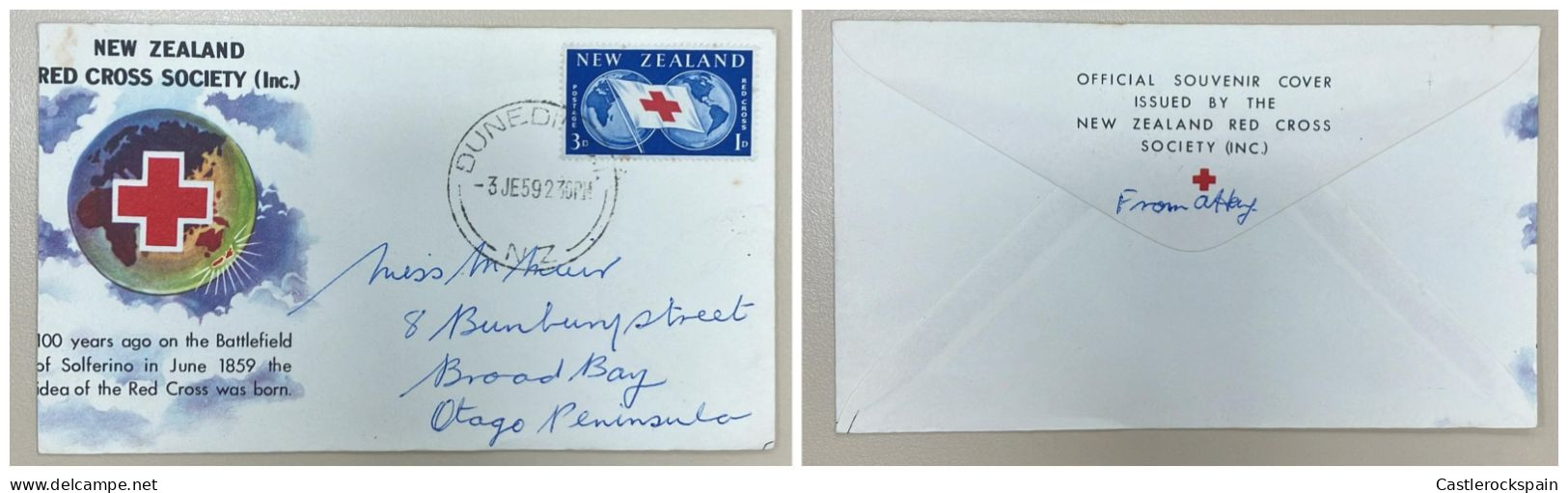 O) 1959 NEW ZEALAND, OFFICIAL, RED CROSS, FLAG, BATTLEFIELD OF SOLFERINO, CIRCULATED COVER - Autres & Non Classés