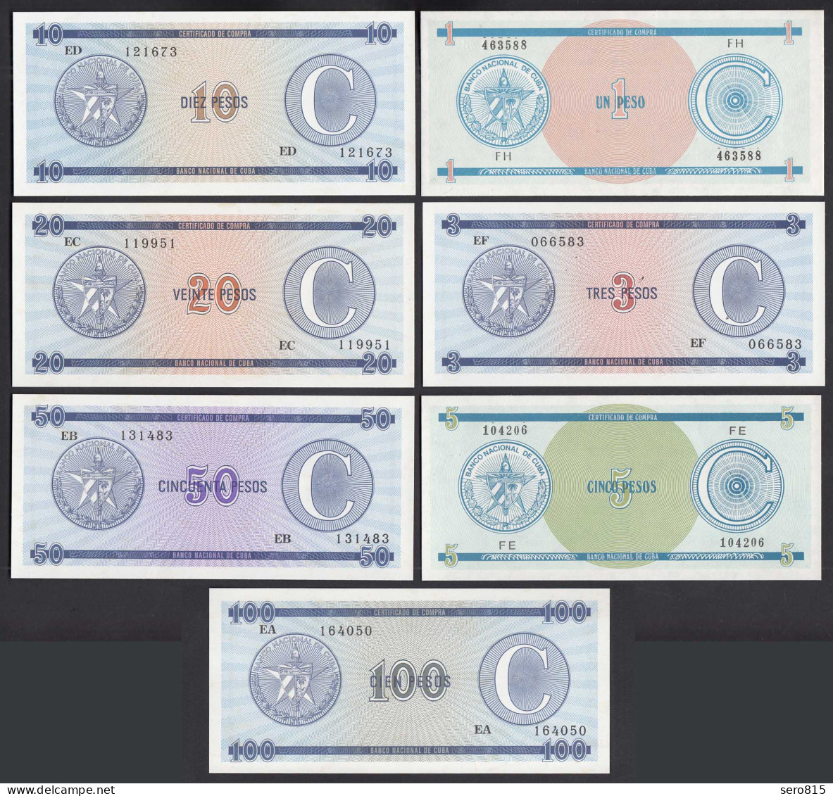 Kuba - Cuba 1,3,5,10,20,50,100 Peso 1985 Pick Bis UNC (1) Foreign Exchange Certificates - Otros – América