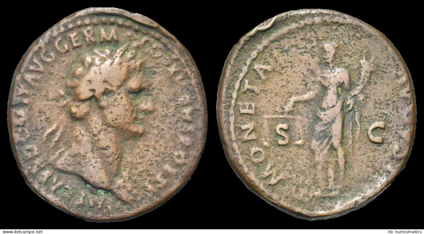 Domitian AE As Moneta Standing Left - La Dinastía Flavia (69 / 96)