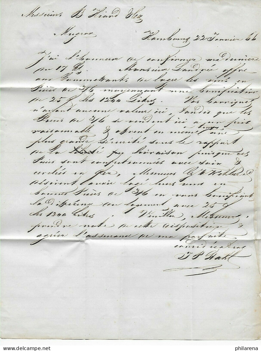 Hamburg: Brief 1866 Nach Mugron, Frankreich, Seltener T&T Stempel - Lettres & Documents